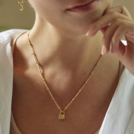 Padlock Necklace Gold With Bead Chain